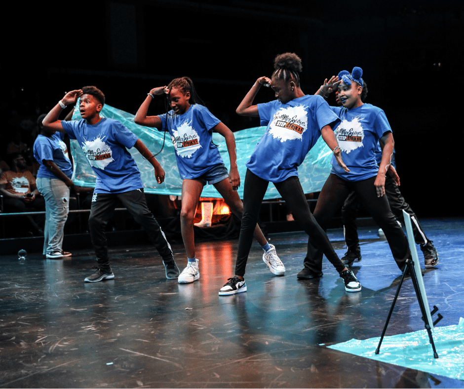 Summer Steps with Step Afrika!'s Blue Team performing during the culminating step show.